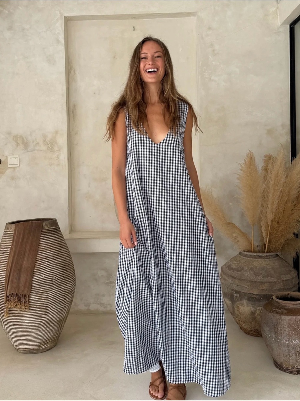 Puka The Label Handmade Cotton Gingham Maxi Dress | XS/S